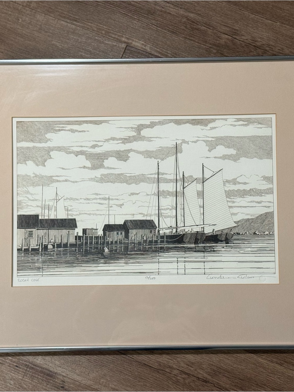 Jonathan Talbot Rocky Cove - Orig Etching Sail Boats Framed